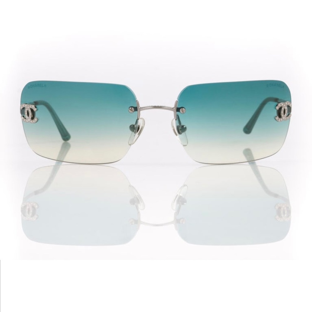 SOLD💋 RARE CHANEL Rimless Sunglasses 4017 D Teal Gradient Rate A+ - Picture 4 of 16